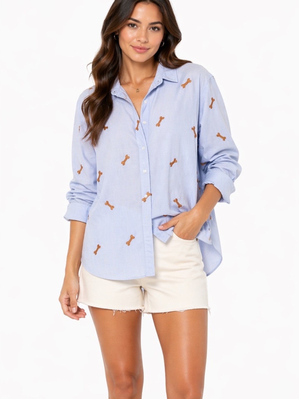 Vintage Casey Coleman Size M/L Women's Blue Shirt with Dog‎ Bones Embroidery